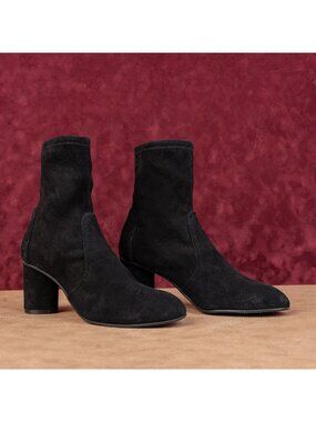 Stuart Weitzman Women Yuliana 60 Black Suede Slip-on Chelsea Dress Boots sz 9.5